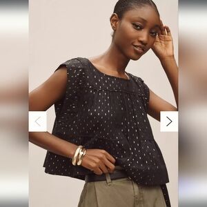 Anthropologie Black Cap Sleeve Embellished Blouse